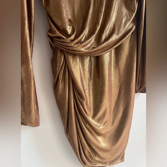 HALSTON Heritage Women’s Long Sleeve Gold Draped Dress size 2 - Picture 6 of 7